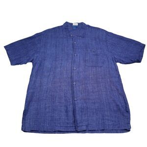 Tulliano Shirt Mens Large Blue Linen Collared Short Sleeve Button Up Dress